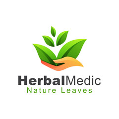 Herbal Medic nature leaves logo, leaf care logo, healthy herbal for your healthy logo design vector template