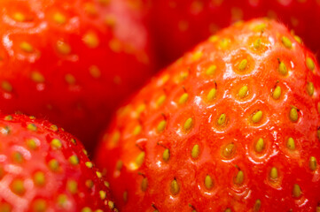 Fresh juicy strawberries closeup. Macro photo of a berry