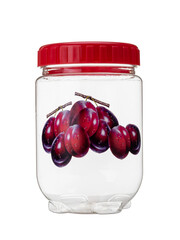 transparent plastic beverage jug with red lid