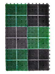 green and black hallway rug