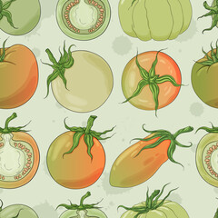 Tomatoes pattern. Green tomato closeup. Vegetarian nutrition, eco food, organic vegetables texture. Colorful background. Tasty fresh vegetables.
