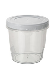 transparent plastic container with a white lid