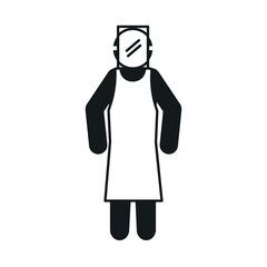 pictogram worker with protective facial mask and apron, silhouette style