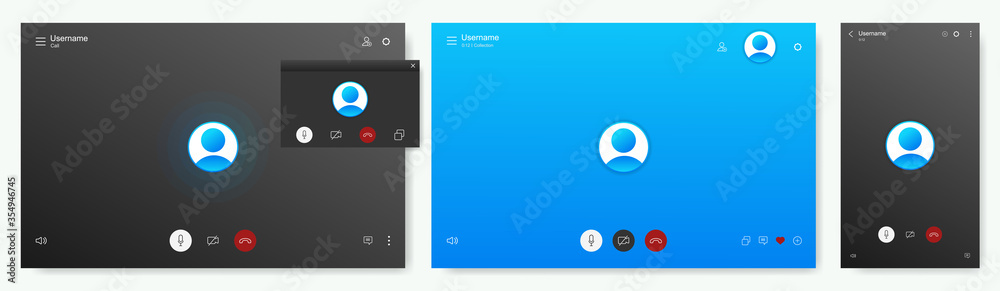 Wall mural mockup call screen for pc or smartphone. ui, ux, kit, skype app interface. layout screens. applicati