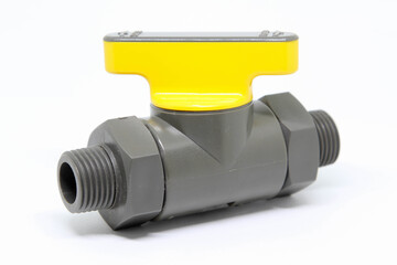 PVC ball valves on white background.
