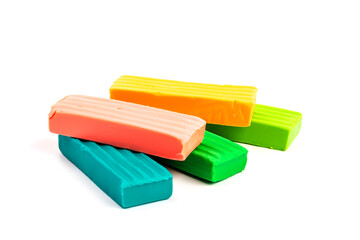Сolorful plasticine isolated on white background. Space for text