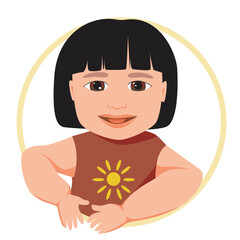 Asian baby or one year old baby in a circle, flat vector stock illustration with baby isolated on white background for design