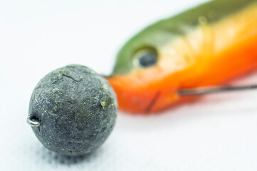 Fishing lure on a predator spinner close-up. Macro photography