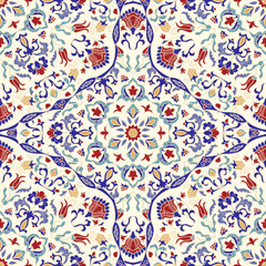 Fototapeta na wymiar Seamless colorful pattern with mandala. Vintage decorative element. Hand drawn pattern in turkish style. Islam, Arabic, Indian, ottoman motif. Vector illustration
