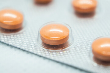 Pills and antibiotics close up. Macro photography