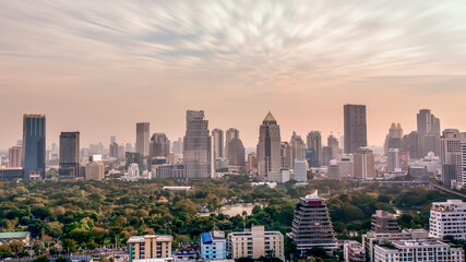 Bangkok city and Lumpini park with beautiful sky. buildings cityscape Bangkok, Thailand. - 354948313