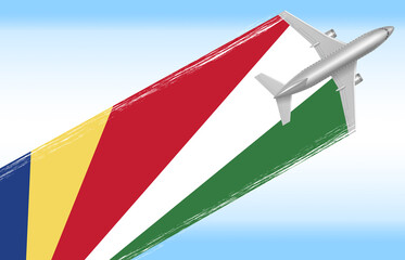 Background Seychelles of travel concept. flag with plane for design