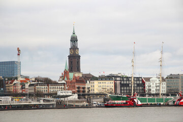 Embankment of the Elbe river in Hamburg, Germany	