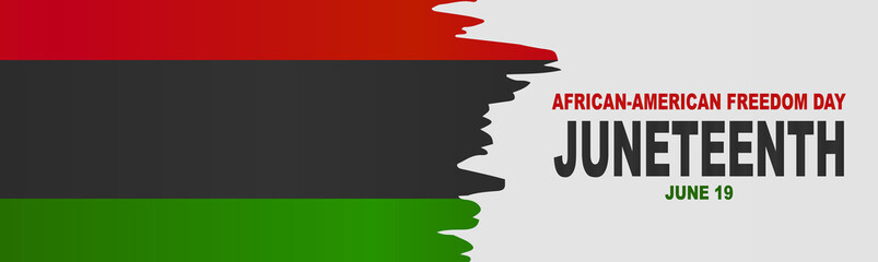 Juneteenth Freedom Day. 19 June African American Emancipation Day. Annual American holiday. Black, red, and green banner or header background with lettering. Vector illustration.