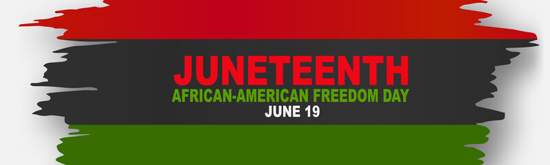 Juneteenth Freedom Day. 19 June African American Emancipation Day. Annual American holiday. Black, red, and green banner or header background with lettering. Vector illustration.