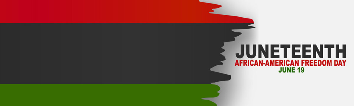 Juneteenth Freedom Day. 19 June African American Emancipation Day. Annual American holiday. Black, red, and green banner or header background with lettering. Vector illustration.