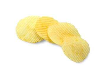 Potato chips stacked isolated on white background.