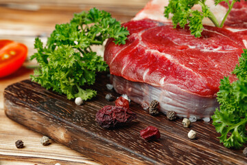 Raw meat slice for grill with seasoning