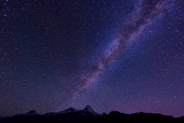 The Milky Way and billion of stars in the sky over the Annapurna Mountain range near Poon Hill viewpoint
