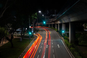 Busy urban traffic at night