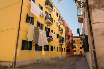 Fototapeta na wymiar Empty streets of Cannaregio district in Venice, Italy.