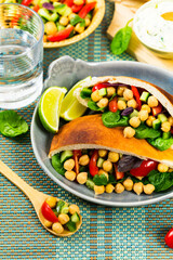 Veggie Pitas with Garbanzo Bean or Chickpea Salad. Selective focus.