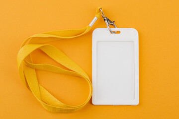 Work ID name tag. The ID of the employee. Card icons with ropes on a yellow background.