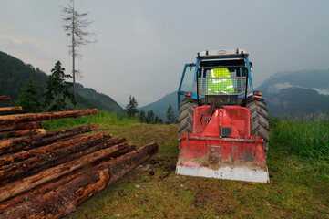 Tractor during the timber harvesting