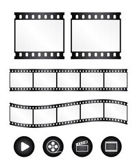 Real film strips with icon - waveform and straight strip. Insulated windows - you can create variable long straight filmstrip. Black.  Vector. 