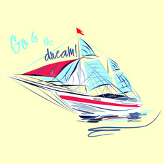 Graphic sailboat vector character illustration