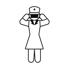 pictogram nurse wearing medical mask, line style