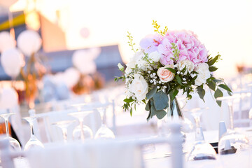 beautiful flower decoration for special event in restaurant