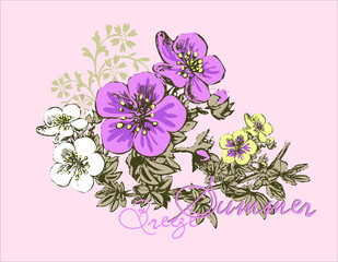 Summer violet flowers design vector character illustration