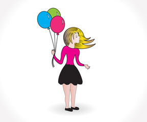 Happy anniversary girl with balloons greetings card vector image
