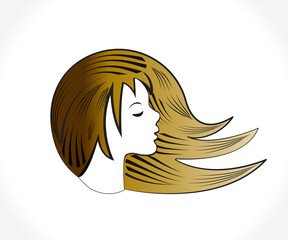 Logo draw face of pretty woman silhouette vector image