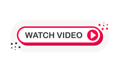 Watch Video 3D red button with play button isolated on white background for blog, bloggers, player, website, broadcast, online radio. Vector