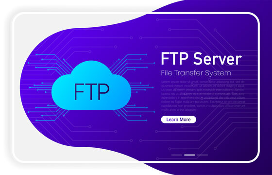 FTP server transfer files system on browser window and gradient abstract background. Vector