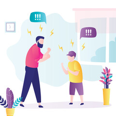 Father and son ready to fight. Depression, domestic violence. Parent abuse child. Relationship family conflict, stress.