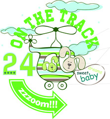 Funny bunny in the helicopter vector character illustration