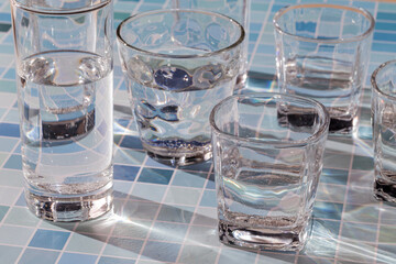 Glass cups on the table
