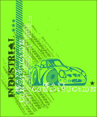 Car rally on green background vector character illustration