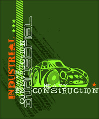 Car rally on dark green background vector character illustration