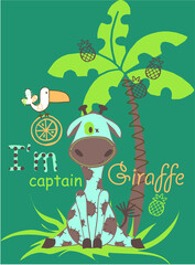 Cartoon funny giraffe I'm captain vector character illustration