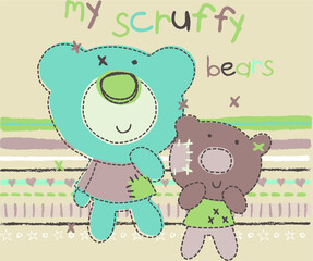 Funny teddy bears vector character illustration