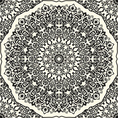 Vintage seamless pattern with floral mandala. Vintage Tile in turkish style. Hand drawn floral background. Islam, Arabic, Indian, Ottoman motif. Vector illustration