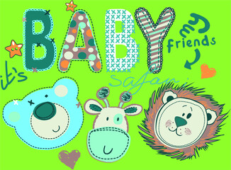 Funny animals in the zoo on green background vector character illustration