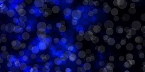 Dark BLUE vector texture with disks. Illustration with set of shining colorful abstract spheres. Pattern for websites.