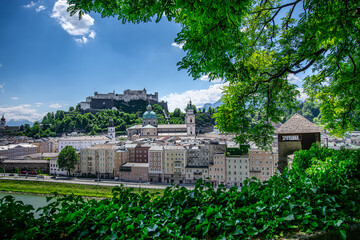 Panoramic View from Kapuzinerberg over the old City of Salzburg