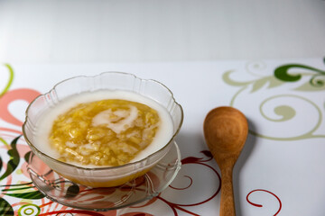 
Thai dessert, boiled green beans, sugar In a cup ready to be served