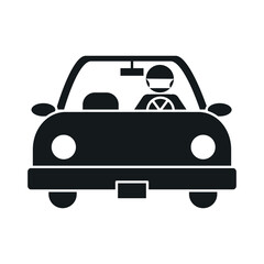 pictogram car driver wearing medical mouth mask, silhouette style